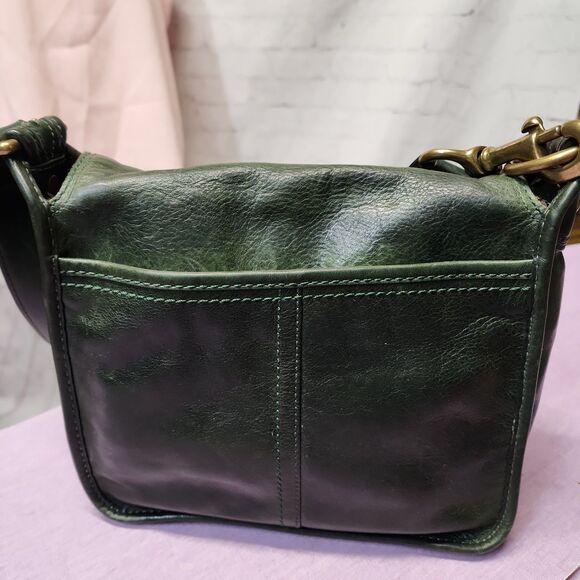 Coach Burnished Leather Bottle Green Bleecker Tattersall Legacy Shoulder Bag - Picture 10 of 14